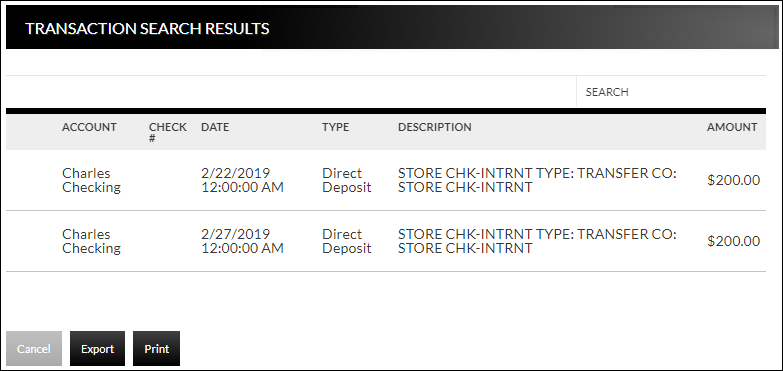 transaction search results form