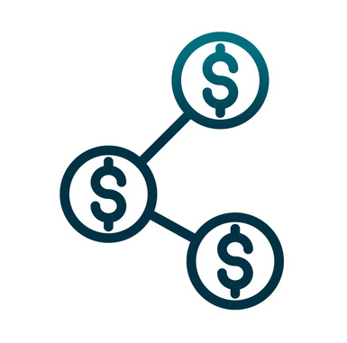 circled dollar bill signs connected together as an icon